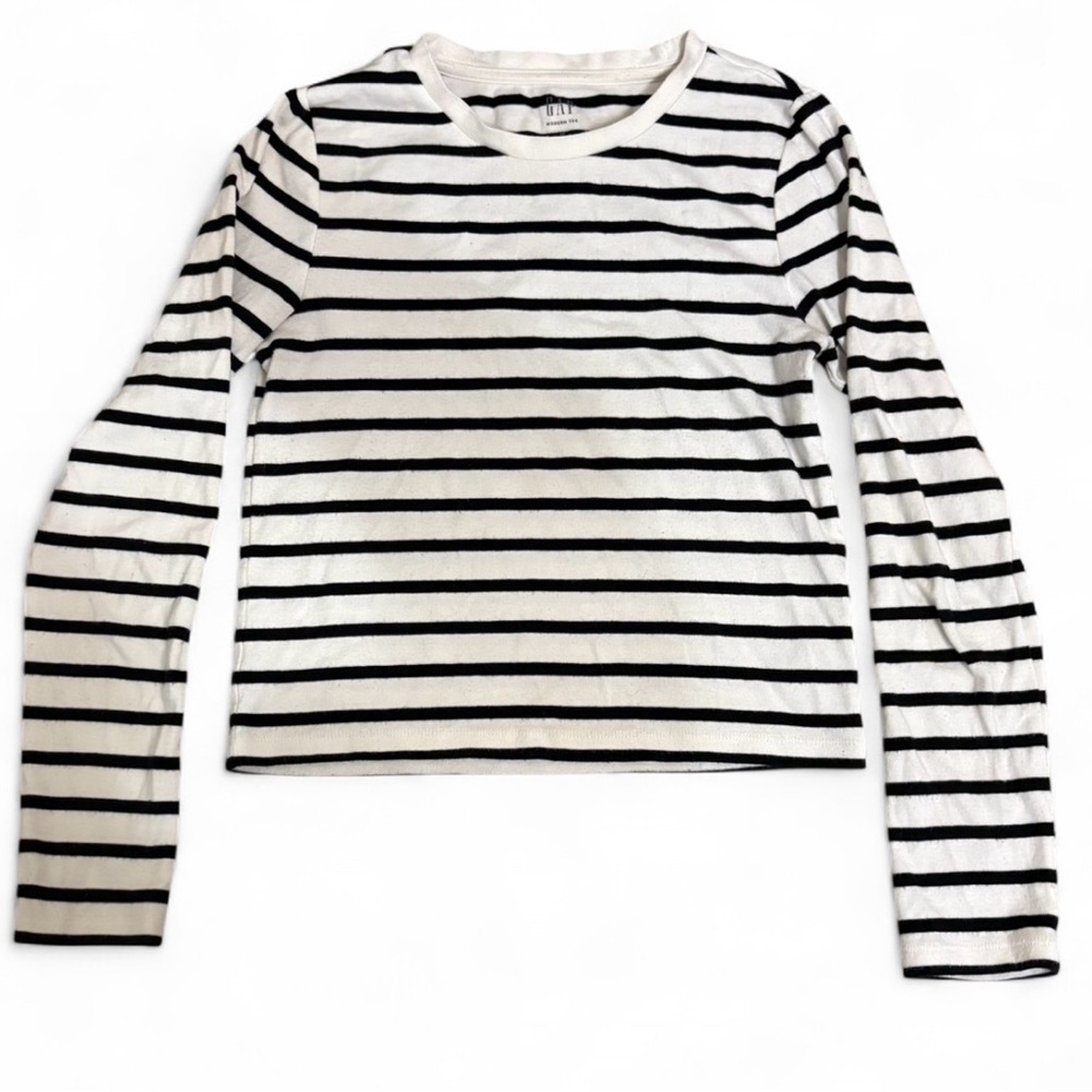 GAP Black and White Striped Long Sleeve Tee
